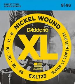 EXL125 XL NICKEL WOUND Струны для электрогитары Super Light Top/Regular Bottom 9-46 D`Addario